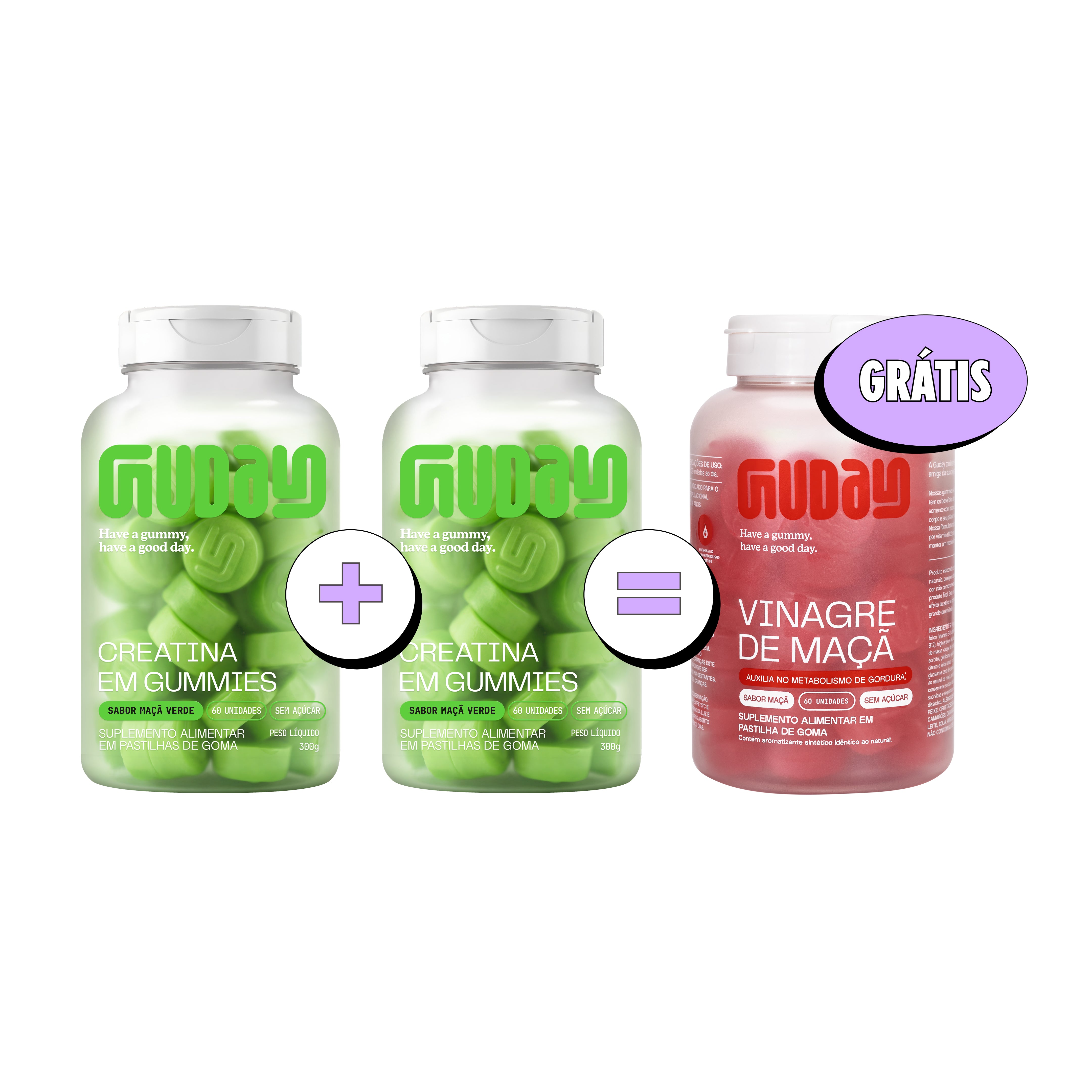 Compre 2, Leve 3 - Creatina de Maçã Verde + Vinagre de Maçã & B12