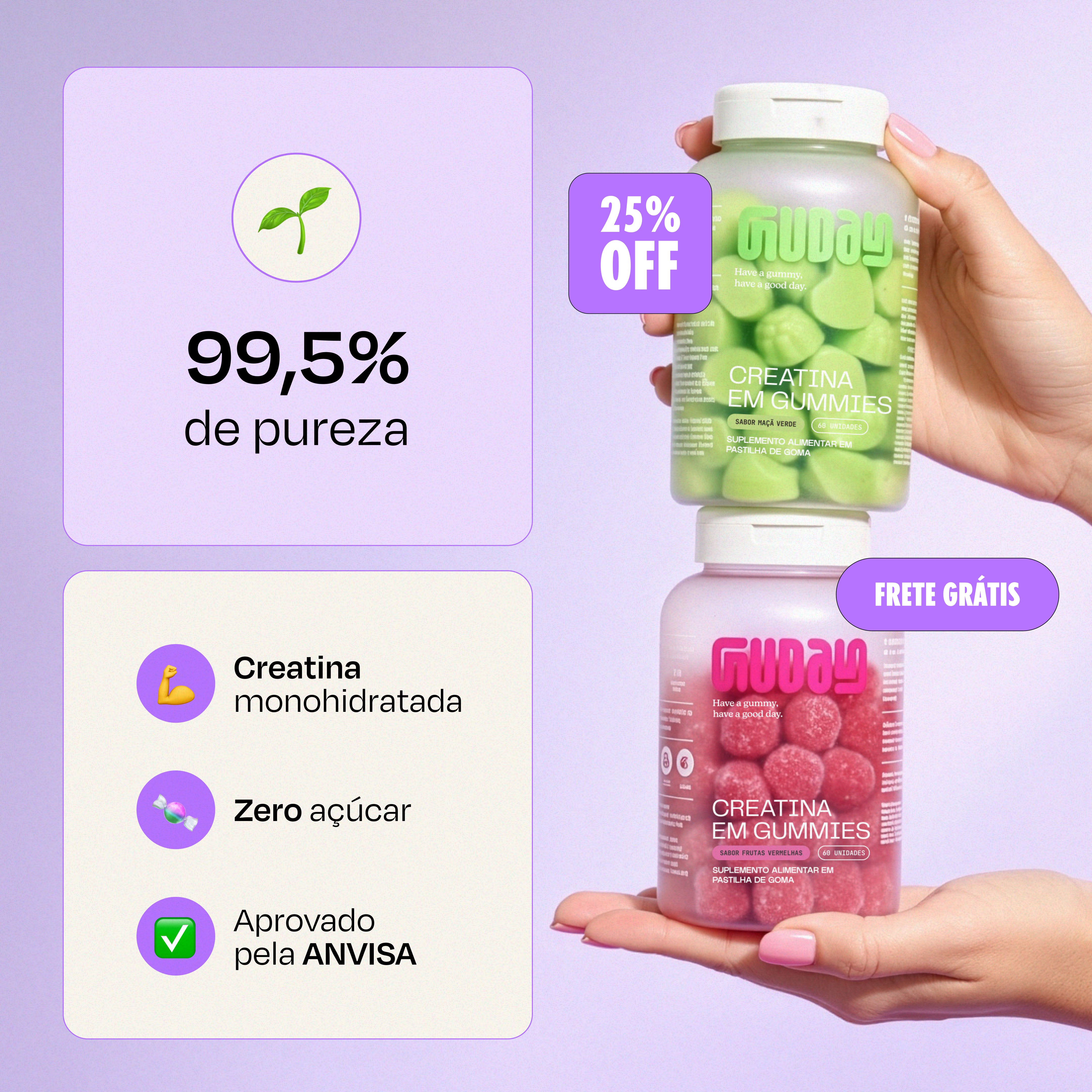 Creatina Maçã Verde + Creatina Frutas Vermelhas