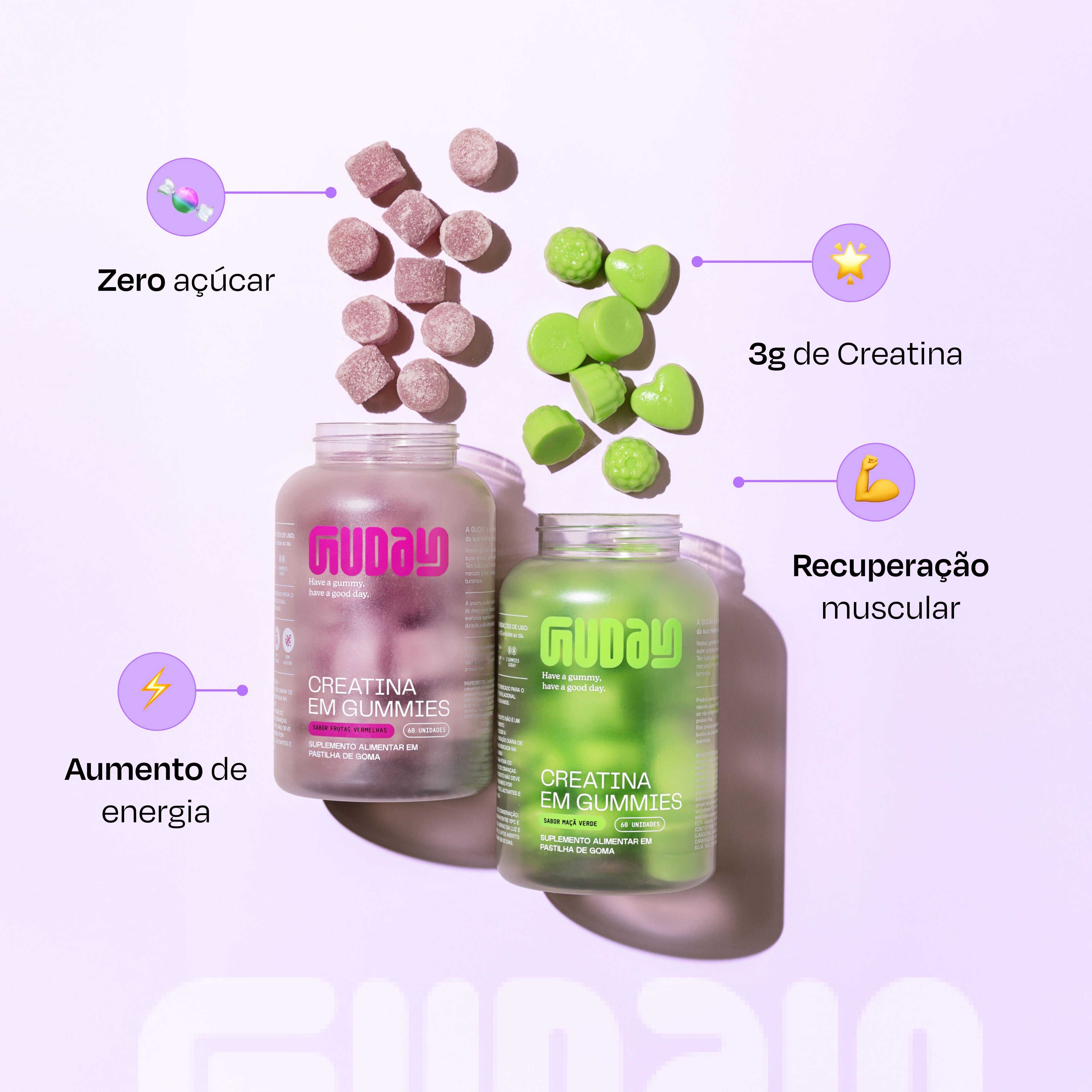 Creatina Maçã Verde + Creatina Frutas Vermelhas