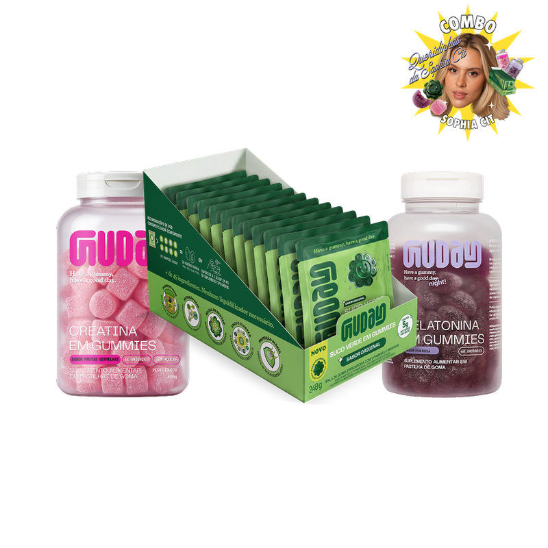 Combo Sophia Guday - Creatina Frutas Vermelhas, Melatonina e Suco Verde