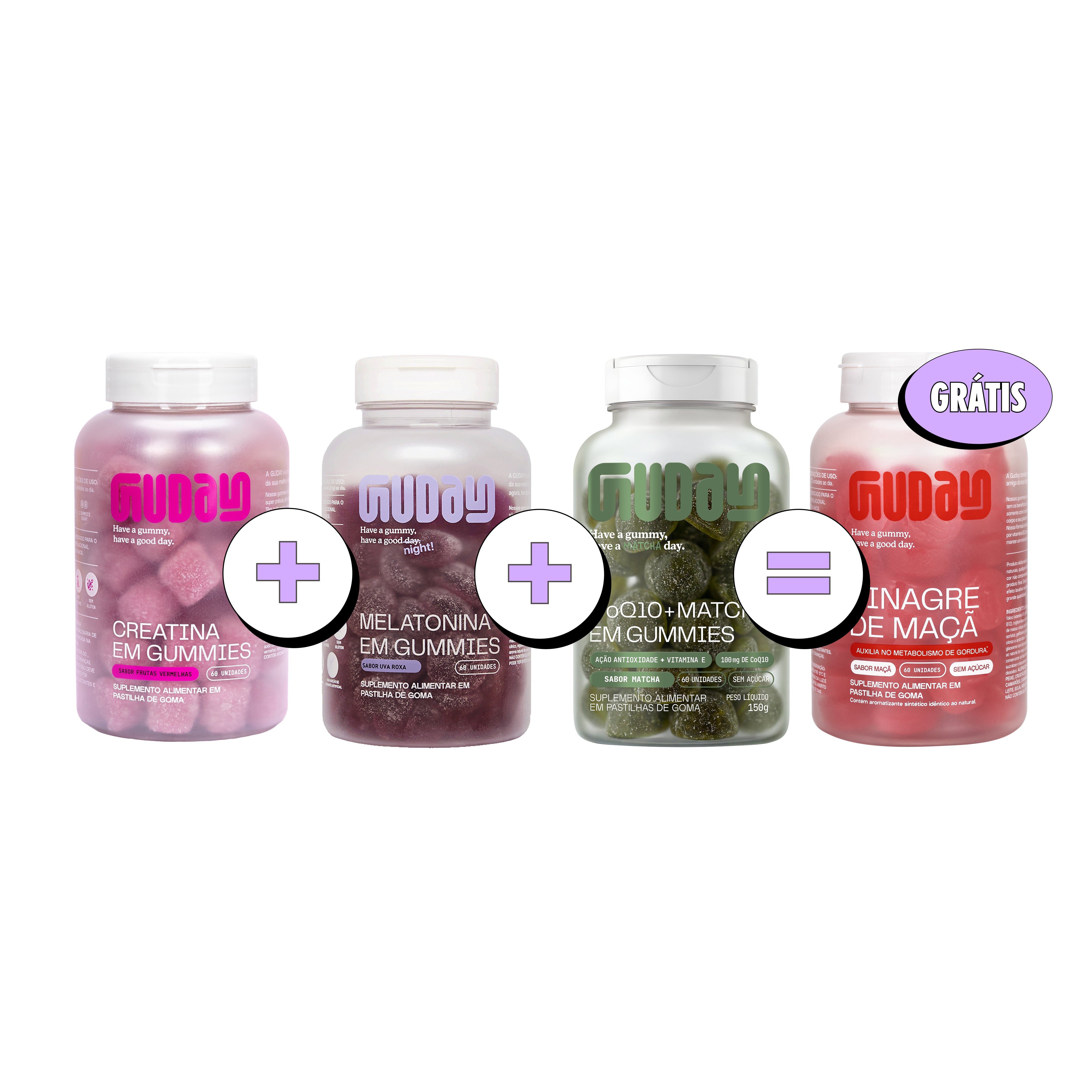 Compre 3, Leve 4 - Creatina + Melatonina + CoQ10 Matcha + Vinagre de Maçã grátis