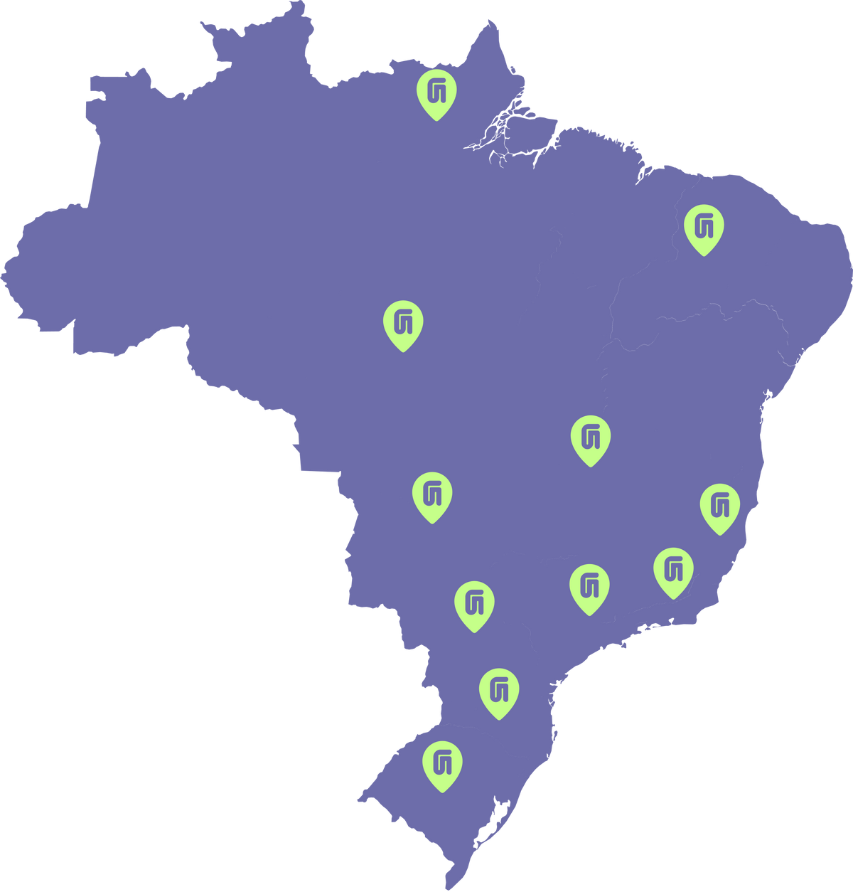 Mapa do Brasil com lojistas Guday