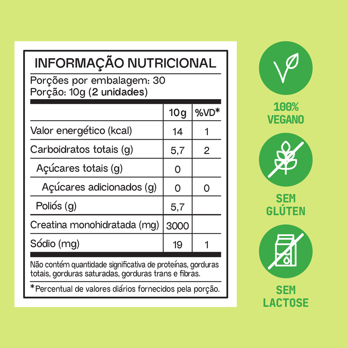 Creatina Limão Guday - tabela nutricional
