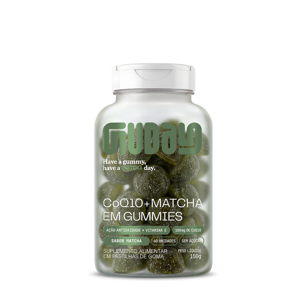 CoQ10 Matcha Gummy Guday - pote frente suplemento