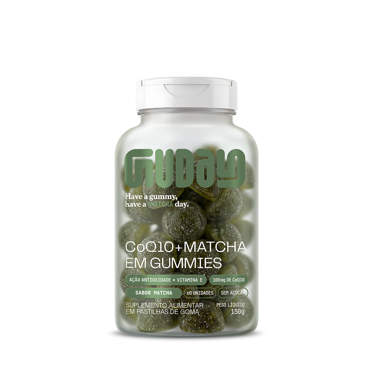 CoQ10 Matcha Gummy Guday - pote frente suplemento