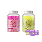 Potes de Creatina Guday em gummies sabores Frutas Vermelhas e Limão com o selo Brinde Misterioso Grátis
